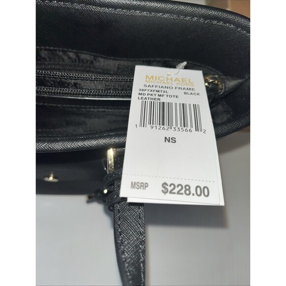 Michael Kors Black Handbag Tote Frame Jet Set Saffiano Leather Medium NWT - Picture 5 of 8